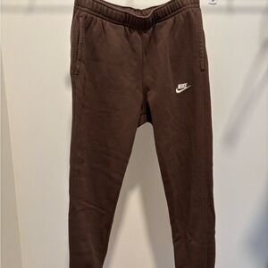 Nike Brown Men's Fleece Joggers with White Swoosh